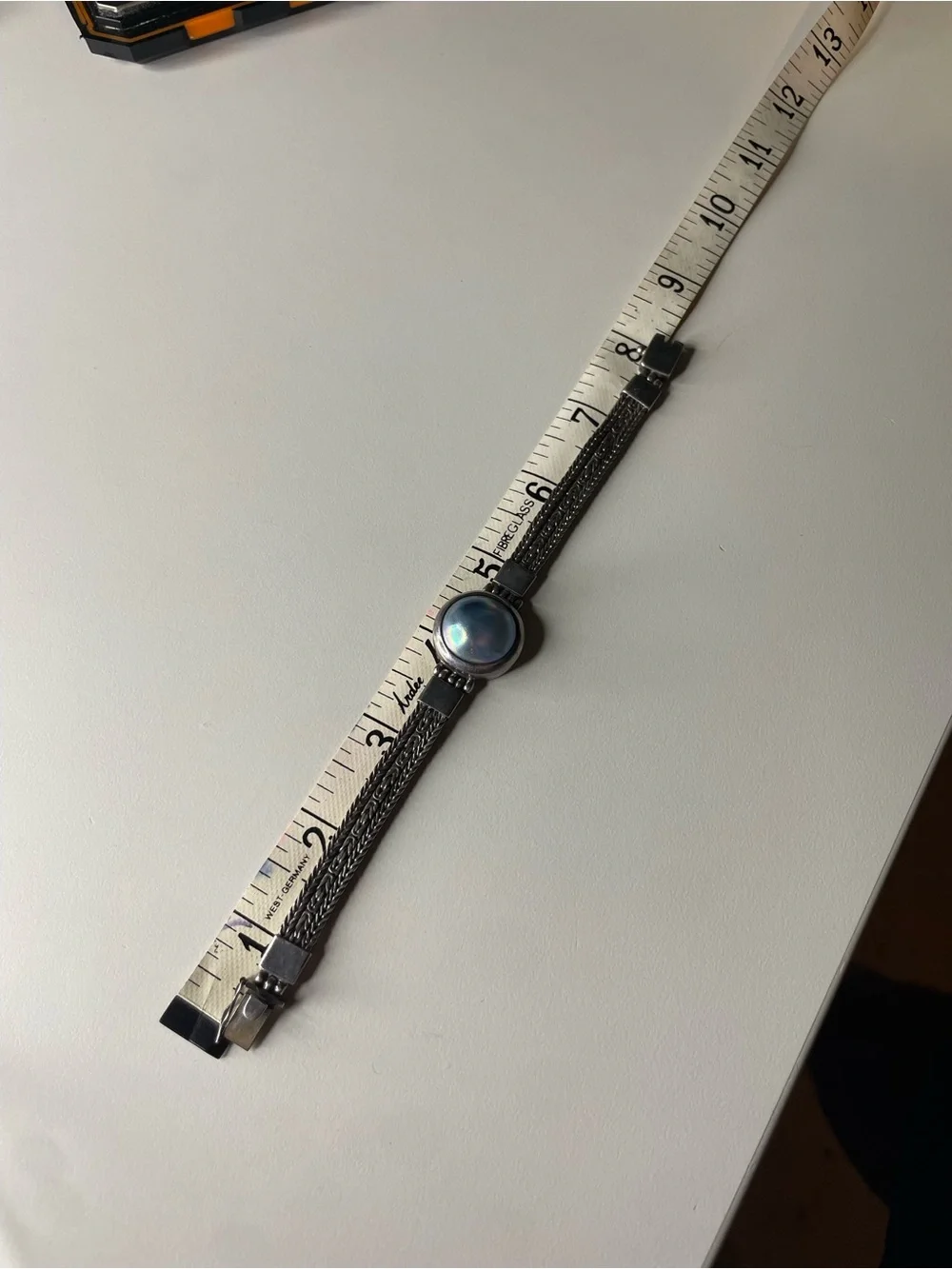 Sterling Silver Moonstone Cabochon Bracelet - Iridescent Blue vintage silver